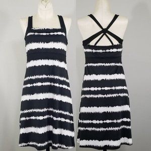 SOYBU Athletic Workout Dress Black and White Striped Tie Dye Small Womens Active